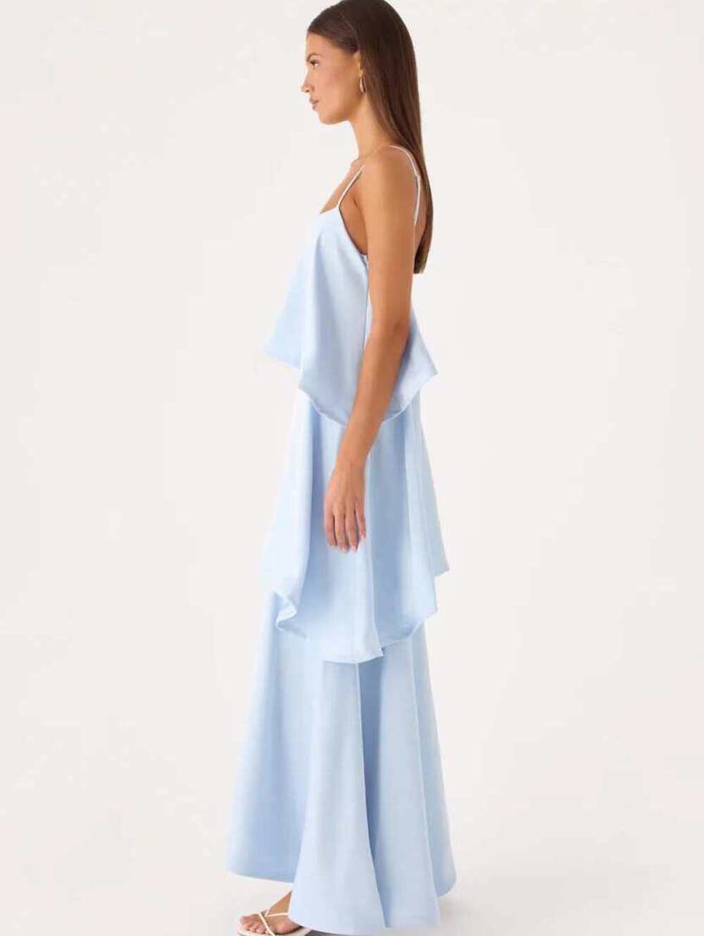 Peppermayo Becka Satin Tiered Maxi Dress Blue Low Back Size 4 NWT - Picture 2 of 7